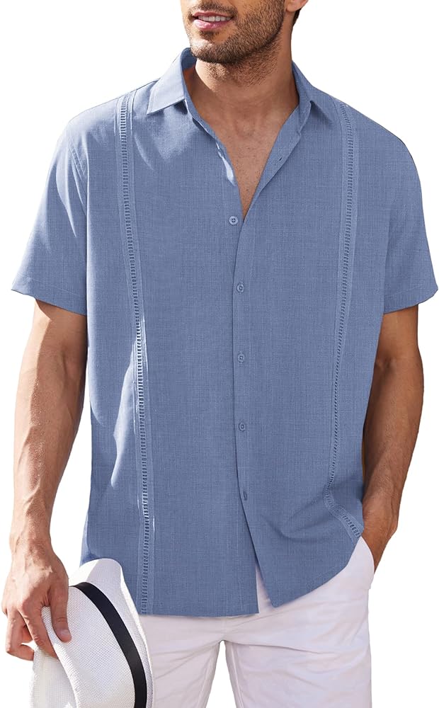 COOFANDY Mens Short Sleeve Cuban Guayabera Shirt Casual Summer Beach Button Down Shirts