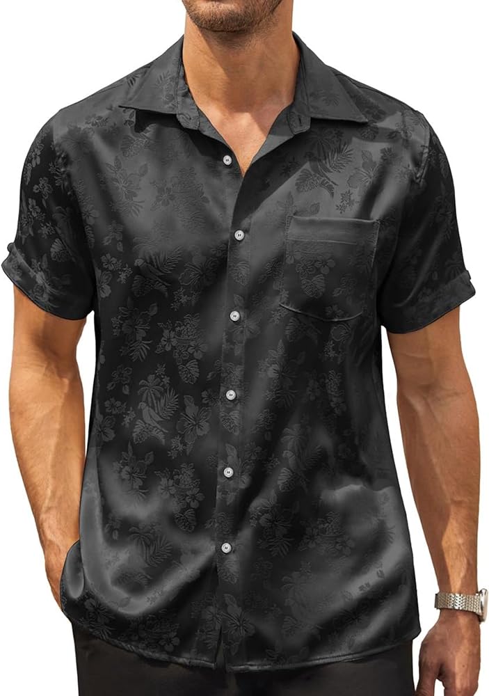 COOFANDY Mens Casual Beach Shirts Printed Short Sleeve Summer Hawaiian Shirt