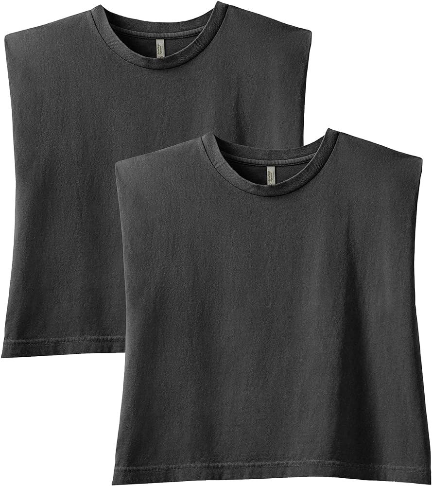 American Apparel Women's Heavyweight Cotton, Boxy, Cropped, and Garment Dyed Muscle T-Shirt, Style G307GD, 2-Pack