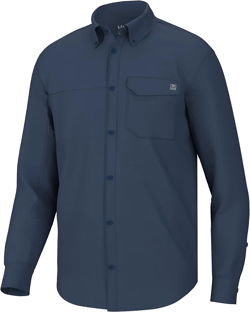 HUK Men's Tide Point Solid Long Sleeve Shirt, Button