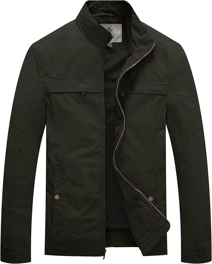 WenVen Men's Spring Canvas Military Style Jacket Casual Lightweight Cotton Coat