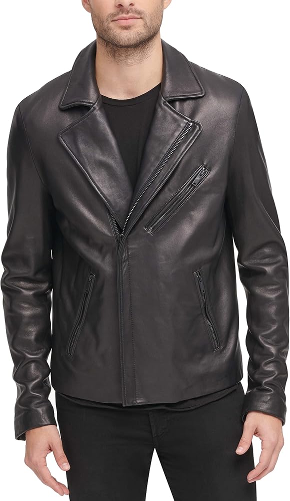 DKNY Men's Leather Motorcycle Jacket