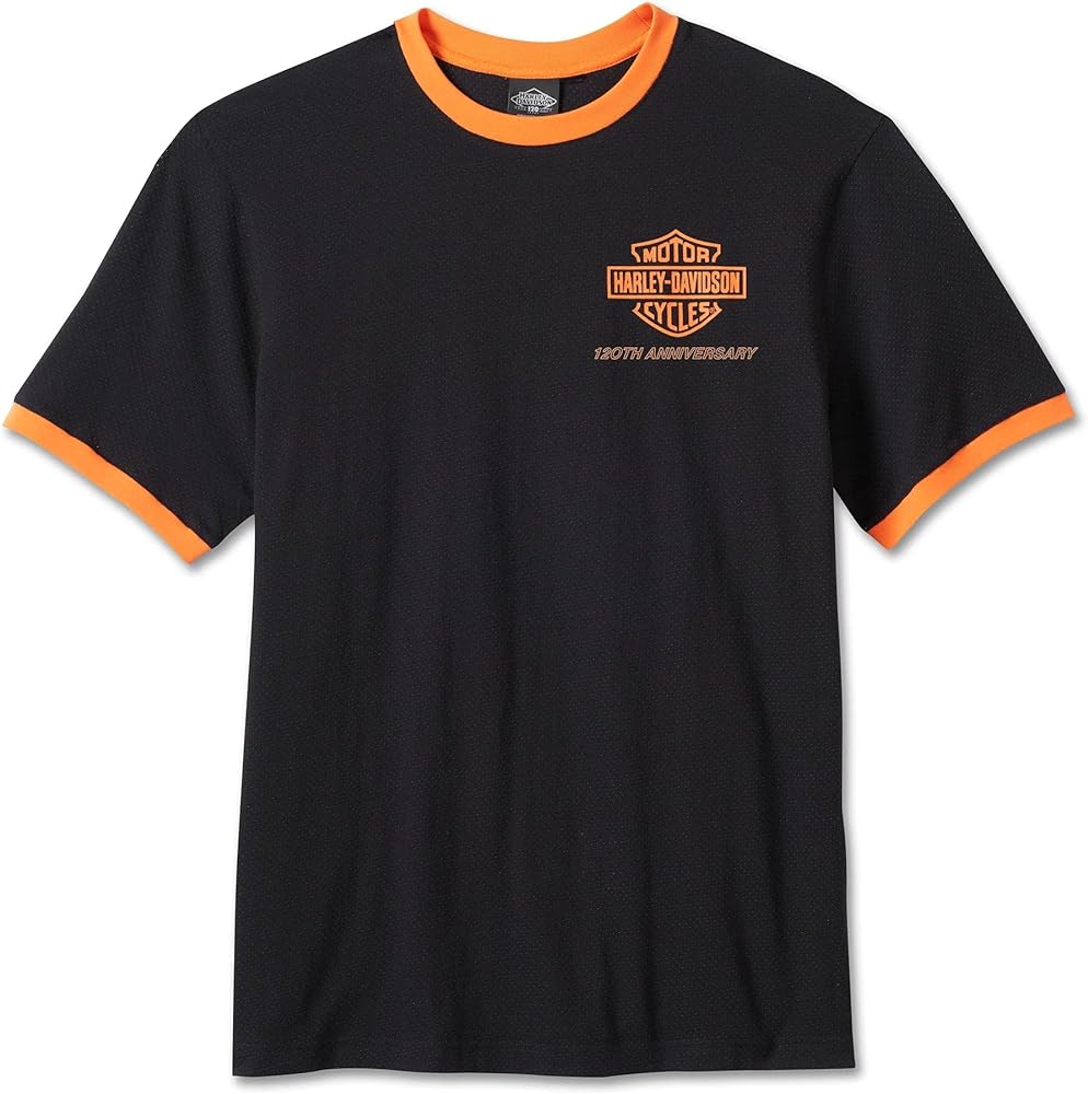 Harley-Davidson Men's 120th Anniversary Ringer Short Sleeve Tee - Black, 96834-23VM