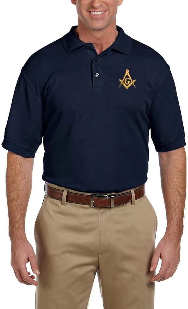 Gold Square & Compass Embroidered Masonic Men's Polo Shirt