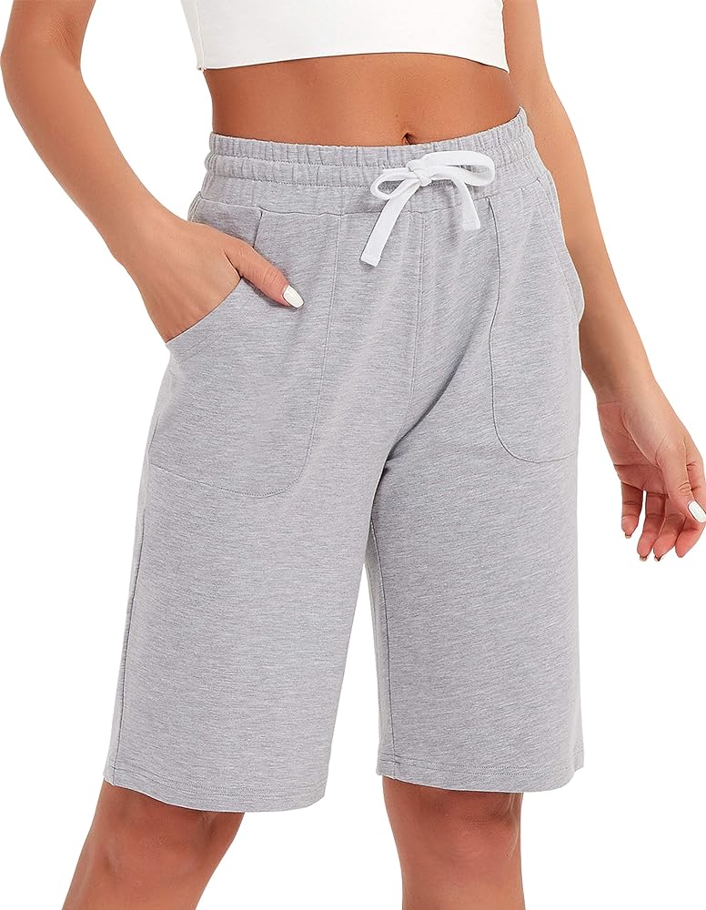 SPECIALMAGIC Cotton Sweat Shorts with Pockets for Women 10" Athletic Lounge Sports Workout Bermuda Knee Shorts