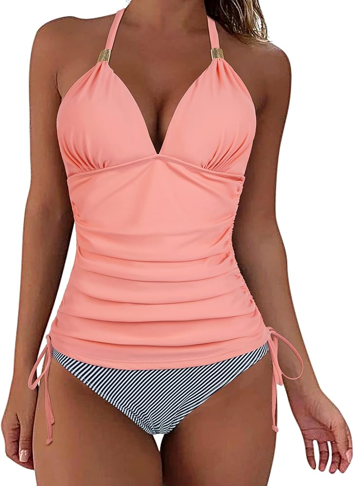 SUUKSESS Women Halter Tankini Bathing Suits Sexy Slimming Tummy Control Swimsuit