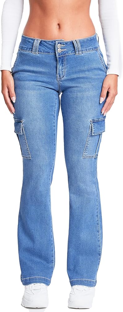 YMI Women's Low Rise Cargo Flare Jean