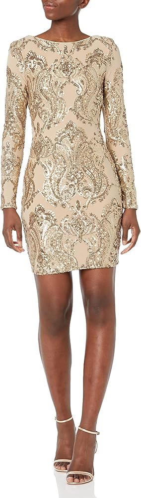 Dress the Population Women's Lola Long Sleeve Sequin Dress