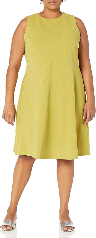 London Times Women's Versatile Crew Neck Bias Seamed Fit and Flare Dress Polished Chic Flattering Feminine