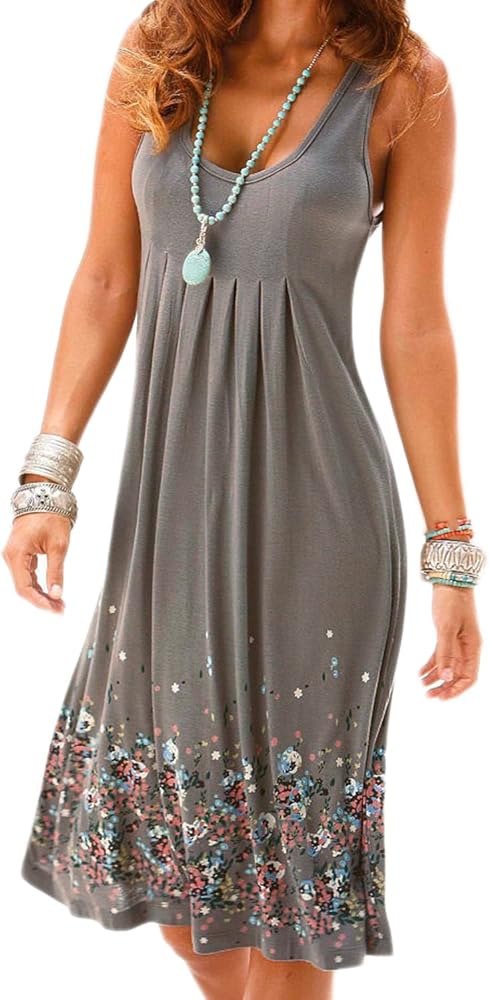 AELSON Womens Summer Casual Sleeveless Mini Printed Vest Dresses