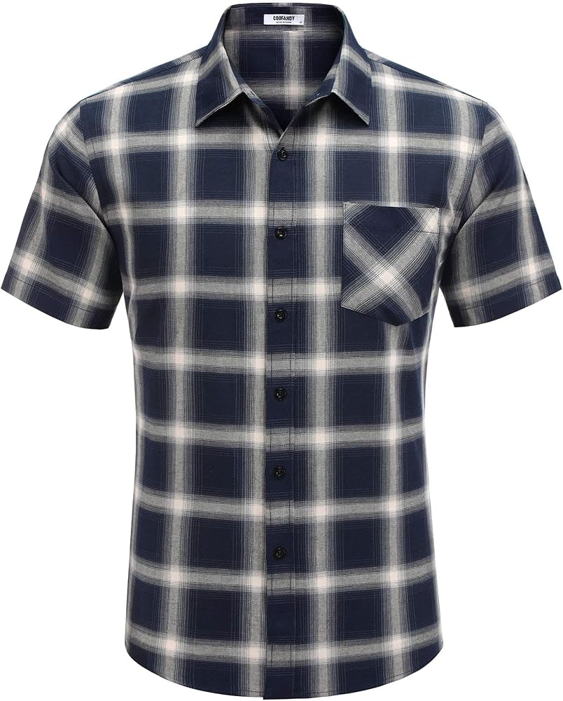 COOFANDY Men's Short Sleeve Button Down Shirt Plaid Shirt Regular Fit Button Up Shirts