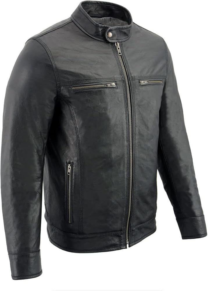 Milwaukee Leather SFM1866 Men's Classic Black Moto Leather Jacket with Zipper Front