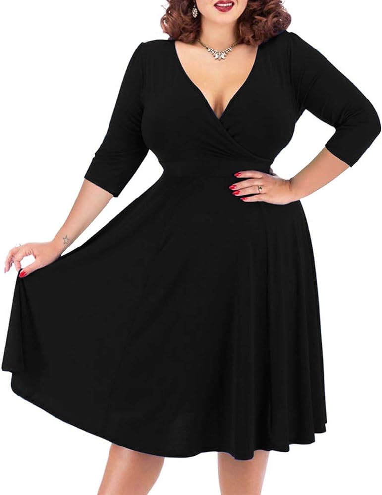 Nemidor Women's V-Neckline 3/4 Sleeve Stretchy Casual Midi Plus Size Bridesmaid Dress NEM253