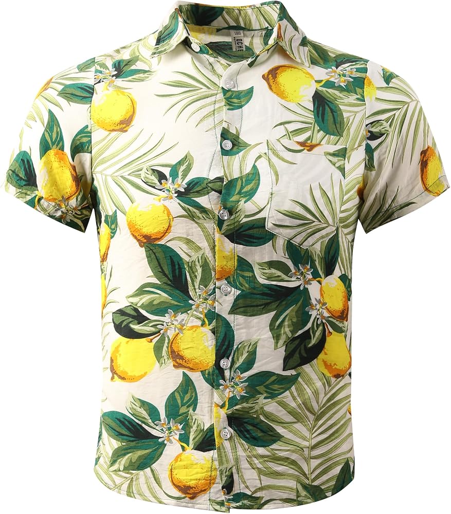 OCHENTA Hawaiian Shirt for Men Summer Casual Beach Short Sleeve Button Down Floral Shirts