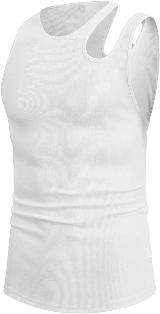 OYOANGLE Men's Cut Out Asymmetrical Neck Sleeveless Club Tank Top Shirt