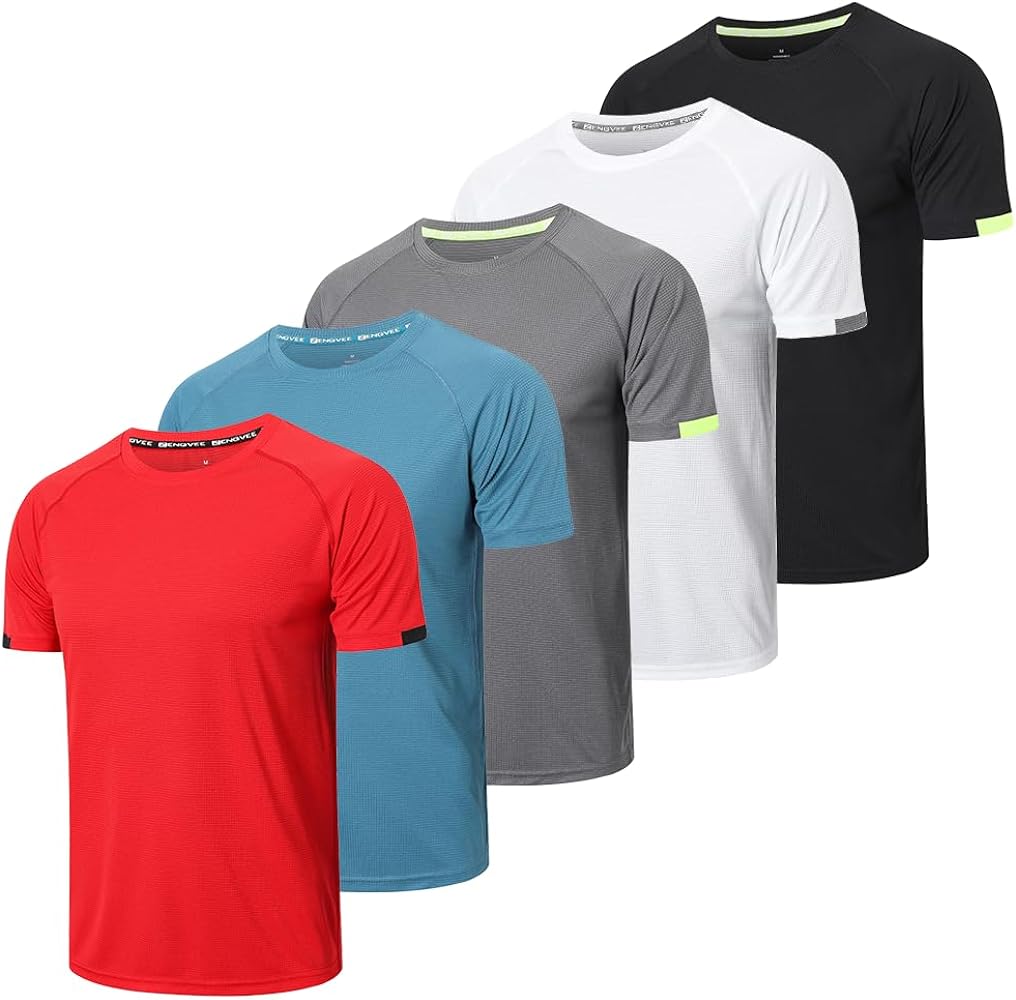 5 Pack Workout Shirts for Men Dry-Fit Crew Neck Short Sleeve Tee Tops Moisture Wicking Athletic Light Gym T-Shirts