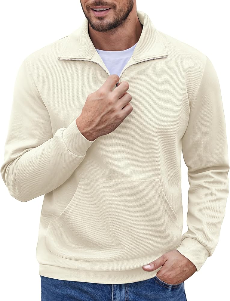 COOFANDY Men's Quarter Zip Up Pullover Long Sleeve Casual Polo Sweatshirt Slim Fit Mock Neck Sweaters with Pocket