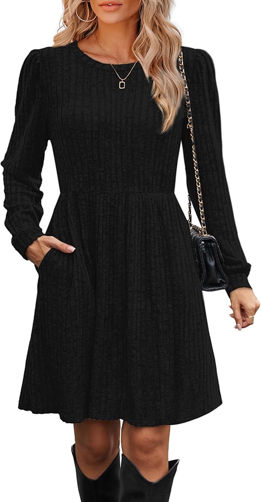 OFEEFAN Womens Fall Dress Crew Neck Long Sleeve Knit Winter Sweater Dresses 2024