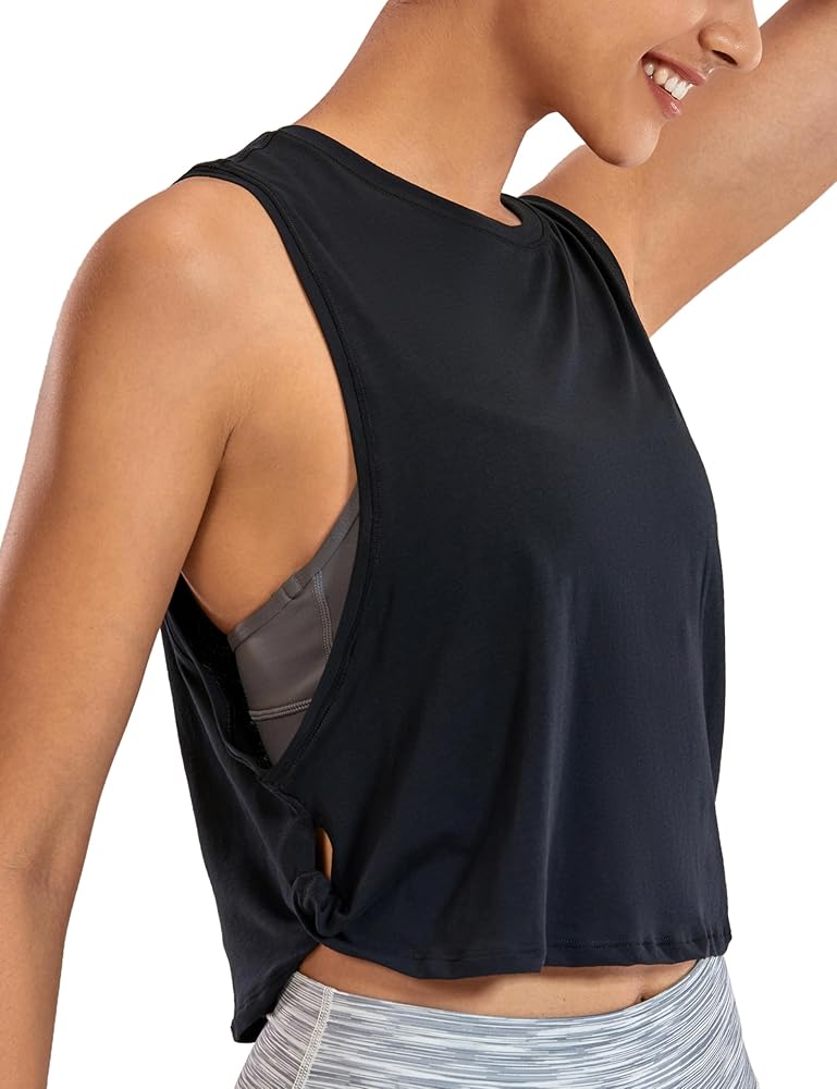 CRZ YOGA Pima Cotton Cropped Tank Tops for Women - Sleeveless Sports Shirts Athletic Yoga Running Gym Workout Crop Tops