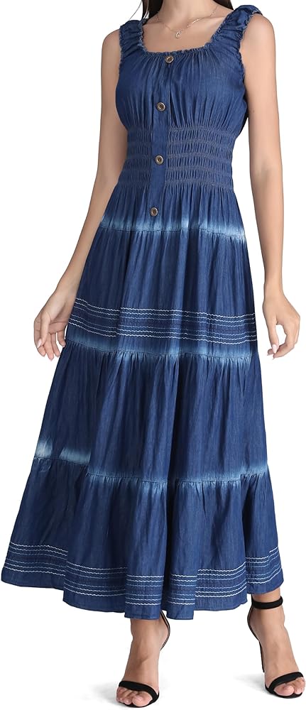 Denim Dress for Women Cotton Maxi Dresses Summer Dress Casual Sundress