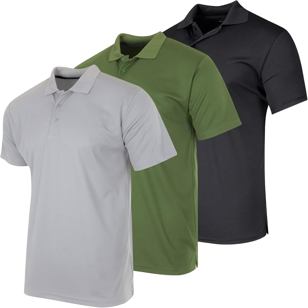 Real Essentials 3 Pack: Men's Quick-Dry Short Sleeve Athletic Performance Polo Shirt (Available in Big & Tall)