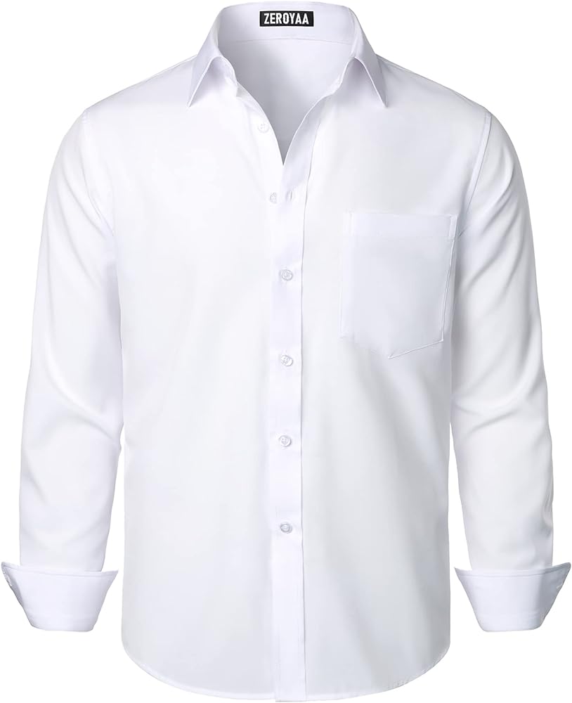 ZEROYAA Men's Regular Fit Dress Shirt Solid Wrinkle-Free Long Sleeve Casual Business Button Up Shirts with Pocket