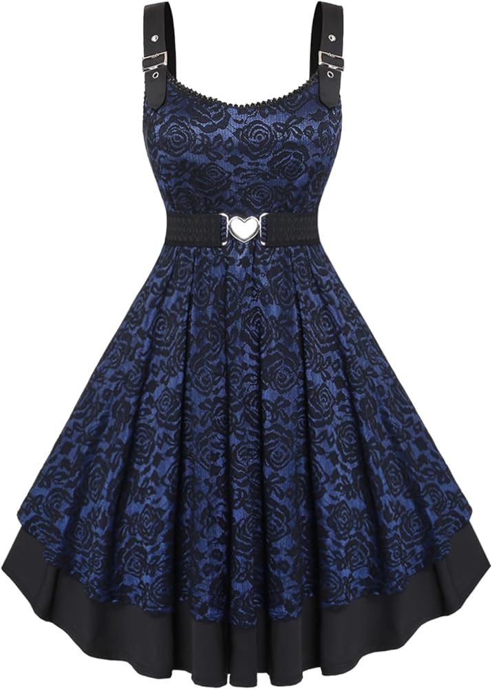 ROSE GAL Women Plus Size 1950s Vintage Floral Lace Jacquard Belt Fit and Flare Dress Cocktail Party Dress