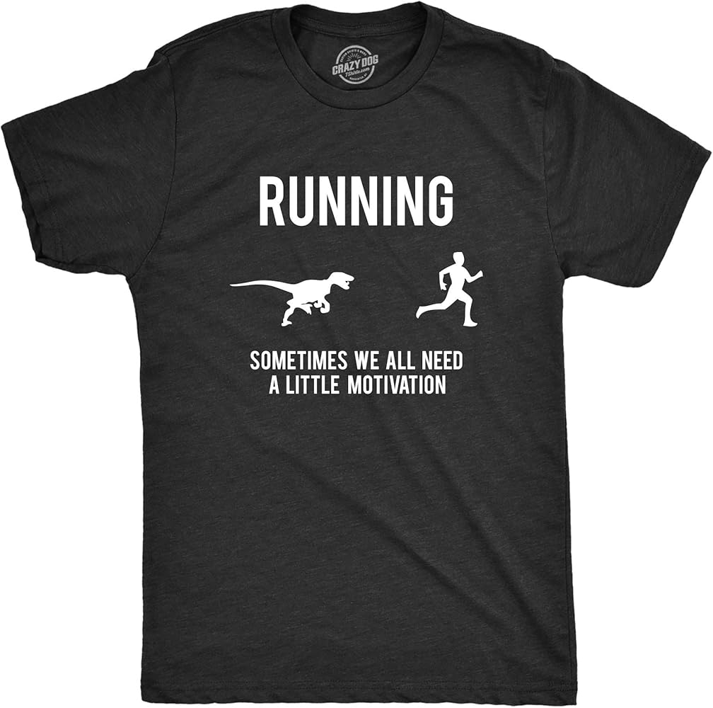 Mens Running Motivation Raptor Chase T Shirt Funny Dinosaur Tee Nerdy Graphic