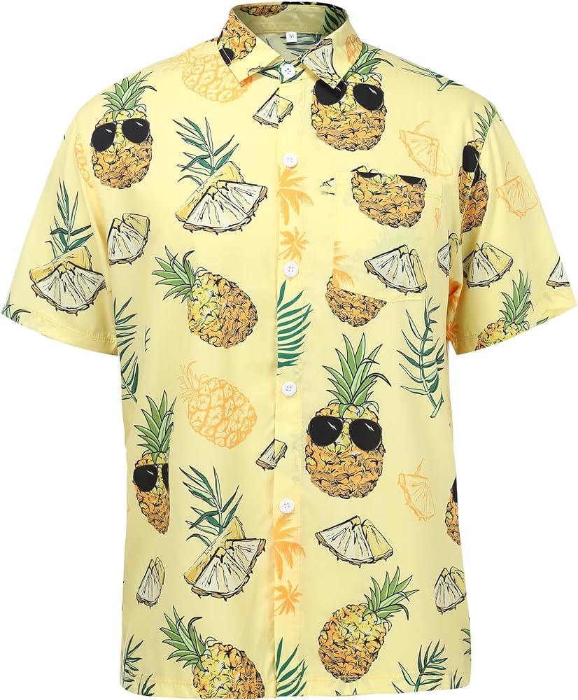 Hawaiian Shirts for Men Short Sleeve Casual Button Down Shirt Beach Shirts Aloha Funny Pineapple Summer Holiday 3XL