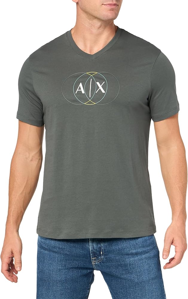 Armani Exchange Men's Regular Fit Cotton V Neck Center Logo Tee