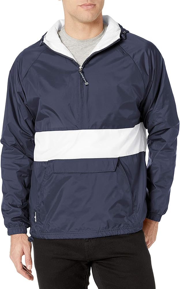 Charles River Apparel unisex adult & Water-resistant Pullover Rain (Reg/Ext Sizes) Windbreaker Jacket, Navy/White, Small US