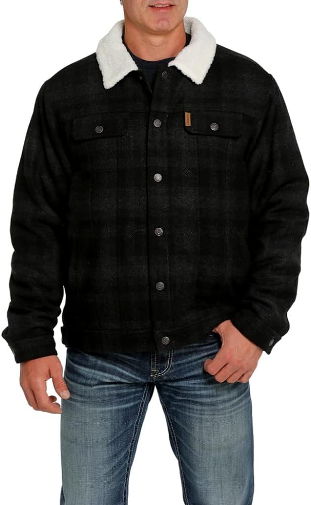 Cinch Men's Solid Sherpa-Lined Cc Snap Wool Trucker Jacket Black X-Large US