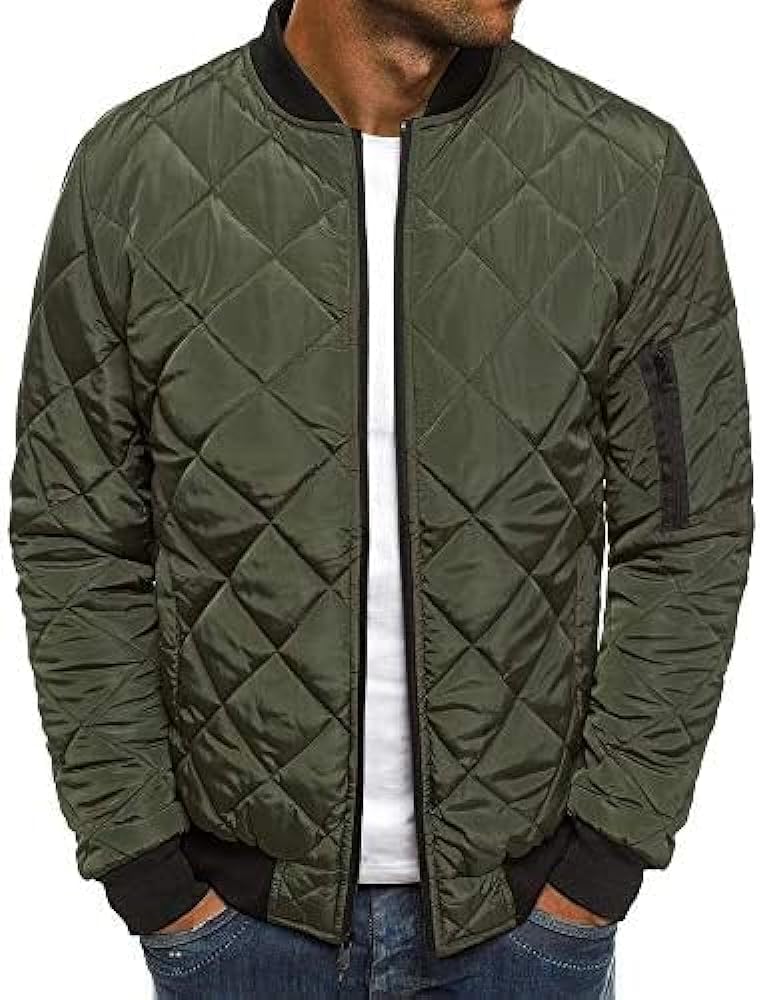 Pengfei Mens Diamond Quilted Jackets Bomber Varsity Winter Fall Chunky Coats Outwear