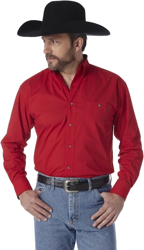 Wrangler Mens Long Sleeve Button Down One Pocket Shirt