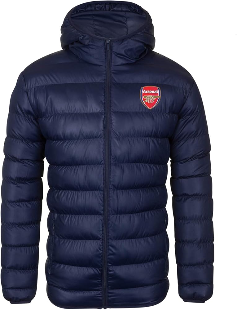 Arsenal FC Official Soccer Gift Mens Quilted Hooded Winter Jacket