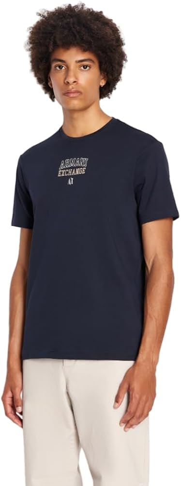 A｜X ARMANI EXCHANGE Men's Regular Fit Crew Neck Metallic Back Logo Collegiate Capsule Tee