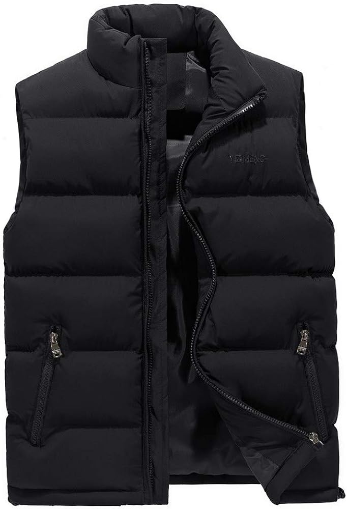 Mens Puffer Vest Padded Warm Winter Sleeveless Stand Collar Quilted Coat Outerwear Vests Oversized Vest Jacket