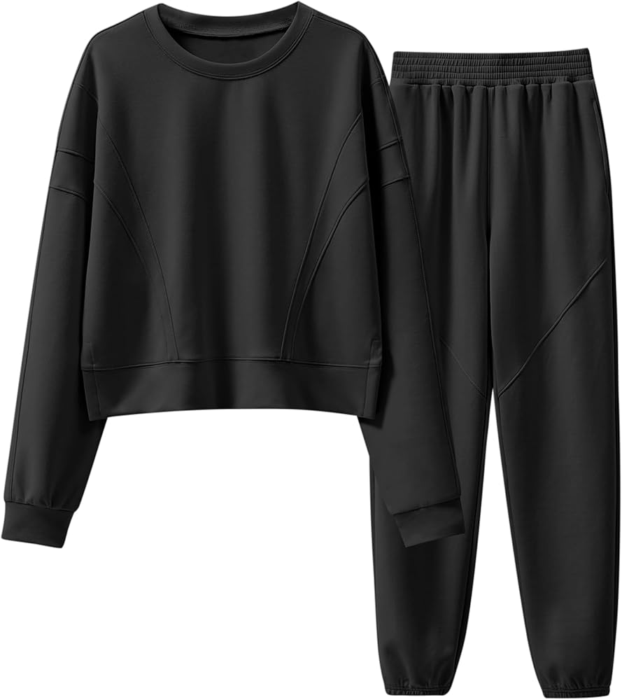 ANRABESS Womens Two Piece Sets Sweatsuit Cropped Sweatshirt & Joggers Sweatpants Tracksuit Sweat Lounge Set 2024 Fall Outfits