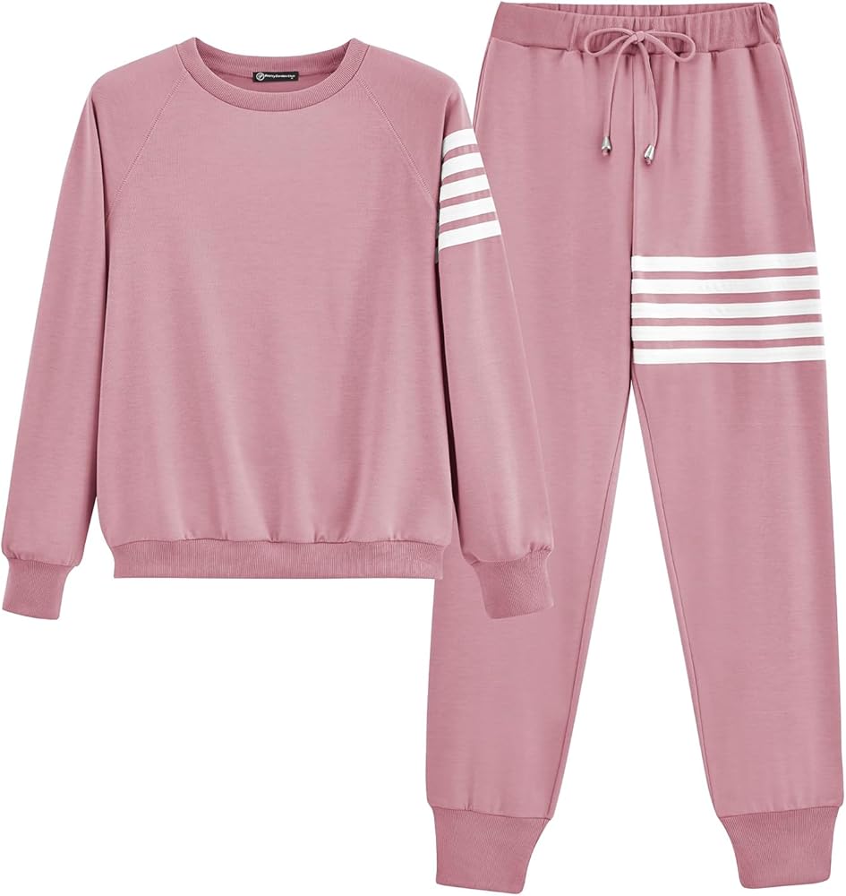 PRETTYGARDEN Women's Two Piece Striped Outfits Casual Long Sleeve Top and Sweatpants Matching Tracksuit Jogger Set