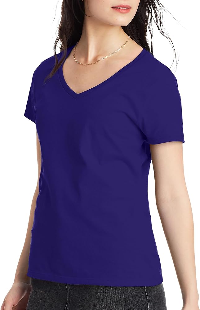 Hanes Women's Perfect-t V-neck T-shirt, Ring-spun Cotton Short Sleeve Tee for Women