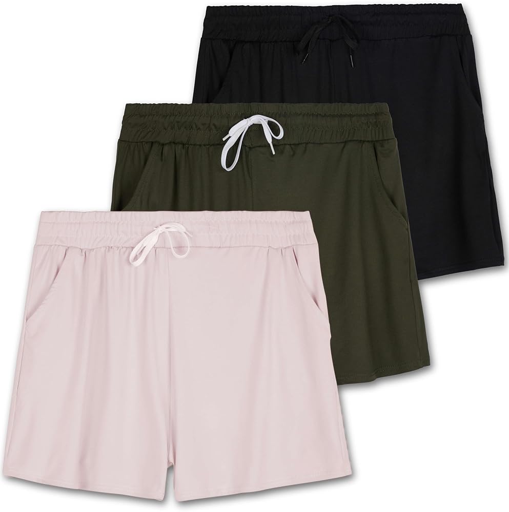 Real Essentials 3 Pack: Athletic Lounge Shorts for Women - Casual Sweat Shorts with Pockets (Available in Plus Size)