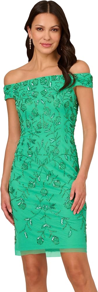 Adrianna Papell Women's Beaded Off Shoulder Sheath