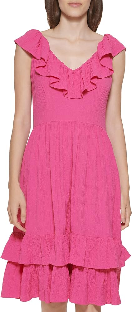 Calvin Klein Women's Sleeveless Dress with Side Pleated Ruffle