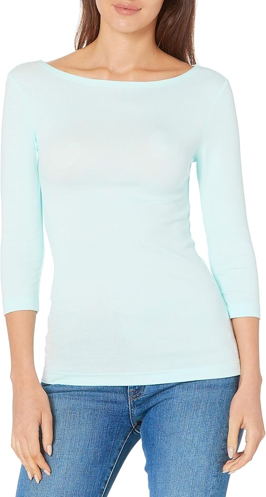 Amazon Essentials Women's Slim-Fit 3/4 Sleeve Solid Boat Neck T-Shirt