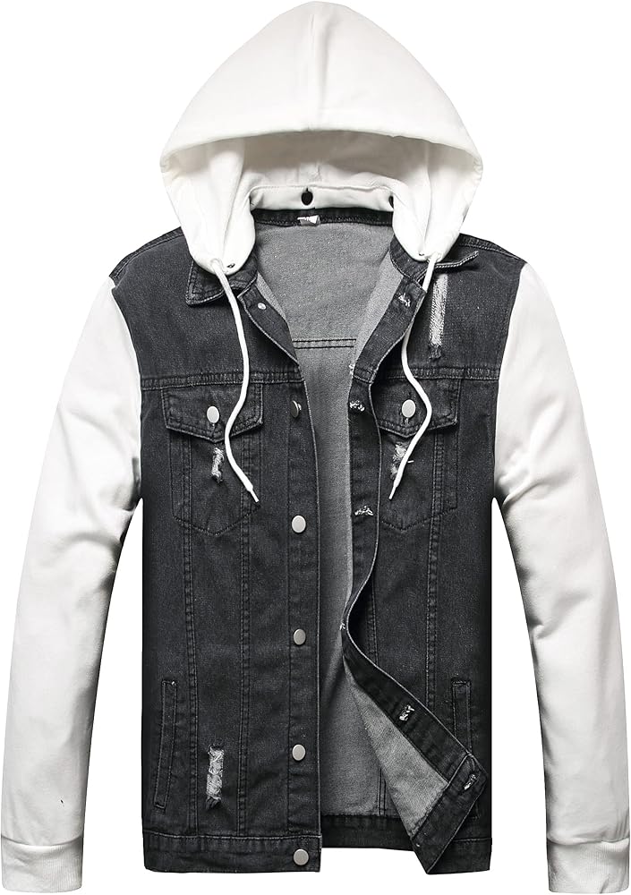 LZLER Hoodie Jean Jacket for Men,Casual Slim Fit Men's Denim Jacket with Hood