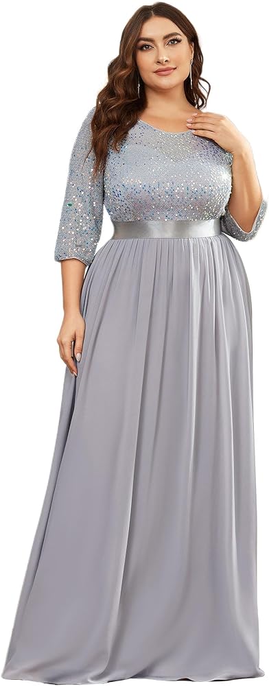 Ever-Pretty Plus Size Women's Round Neck Sequin Maxi Dresses Long Evening Dress 0683-PZ