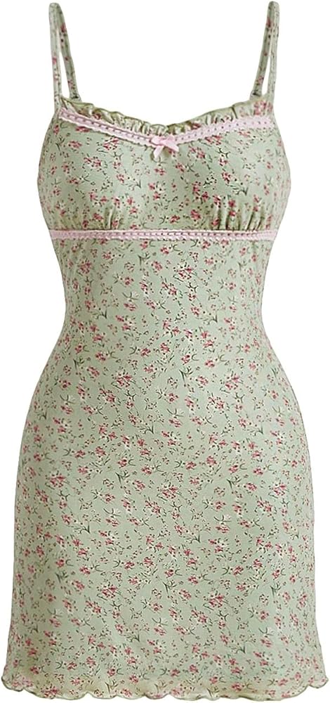 Milumia Women's Summer Ditsy Floral Short Cami Dress Frill Trim Bodycon Sun Dresses