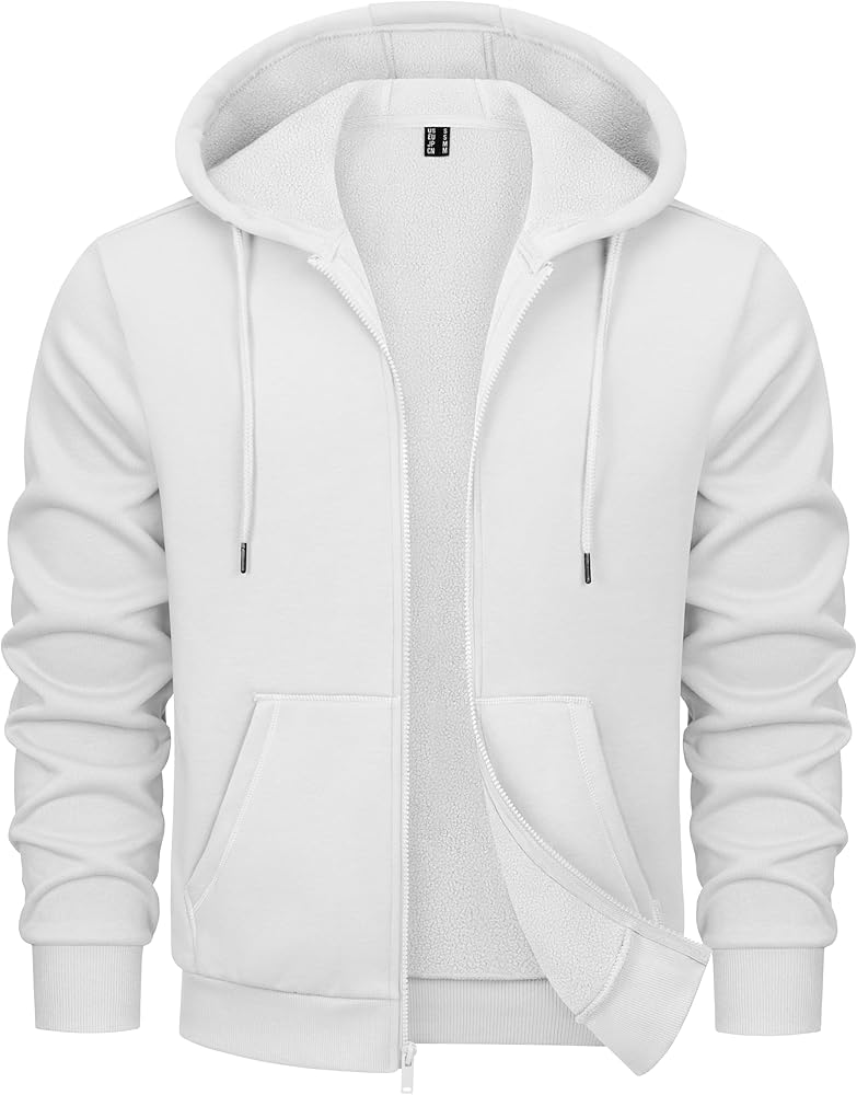 MAGCOMSEN Men's Fleece Hoodie Full Zip Hoodies Jacket Warm Fuzzy Winter Coats With Hood Athletic Sweatshirt