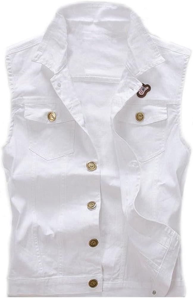 Men's Comfortable Stylish Cool Outwear Denim Vest Jacket White (US L)