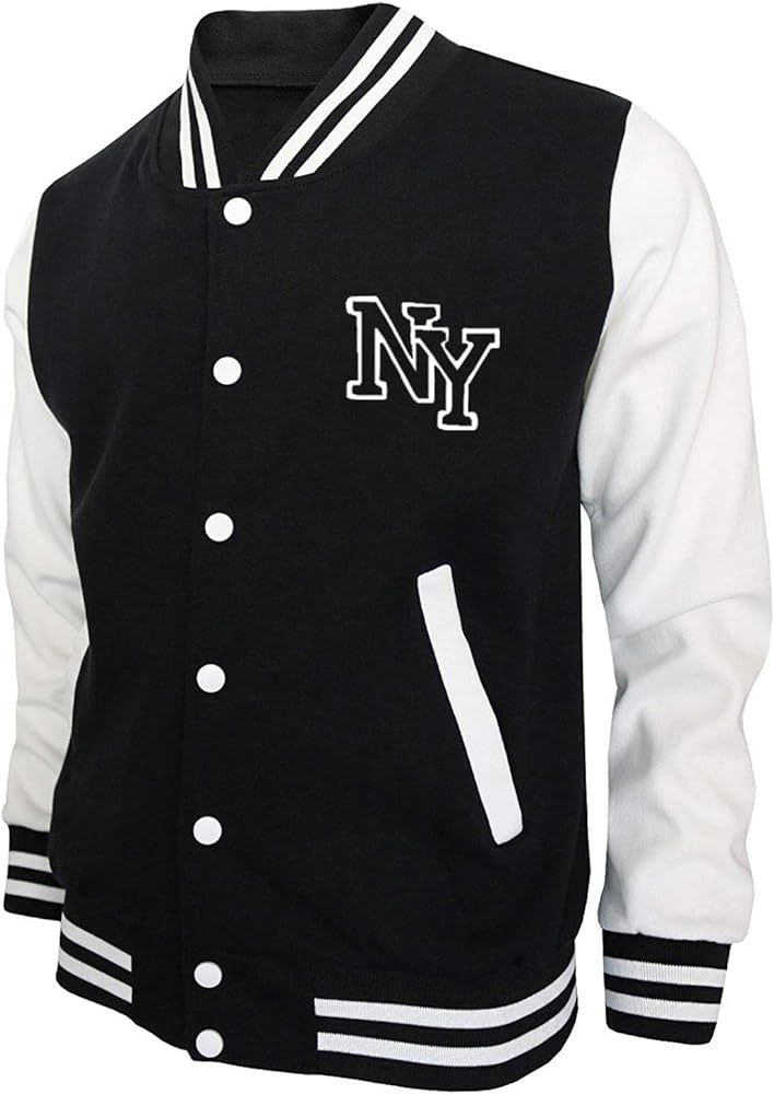 Mens Vintage NY Baseball Fleece Jacket with PU Leather Sleeves